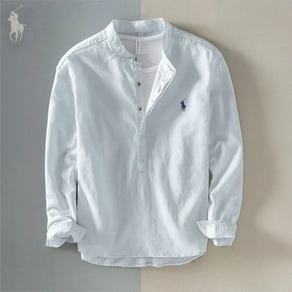 Herren Baumwoll-Leinen Grandad-Hemd