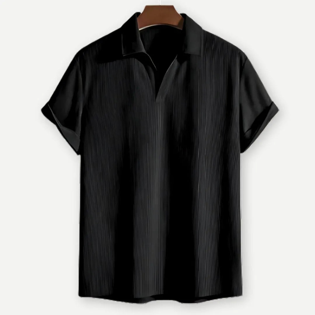Geripptes Poloshirt für Herren mit offenem Kragen